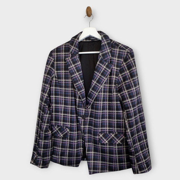 Torrid Blazer Womens 1X Purple Multi Plaid Double Knit Office Career Coat Jacket - Picture 1 of 10